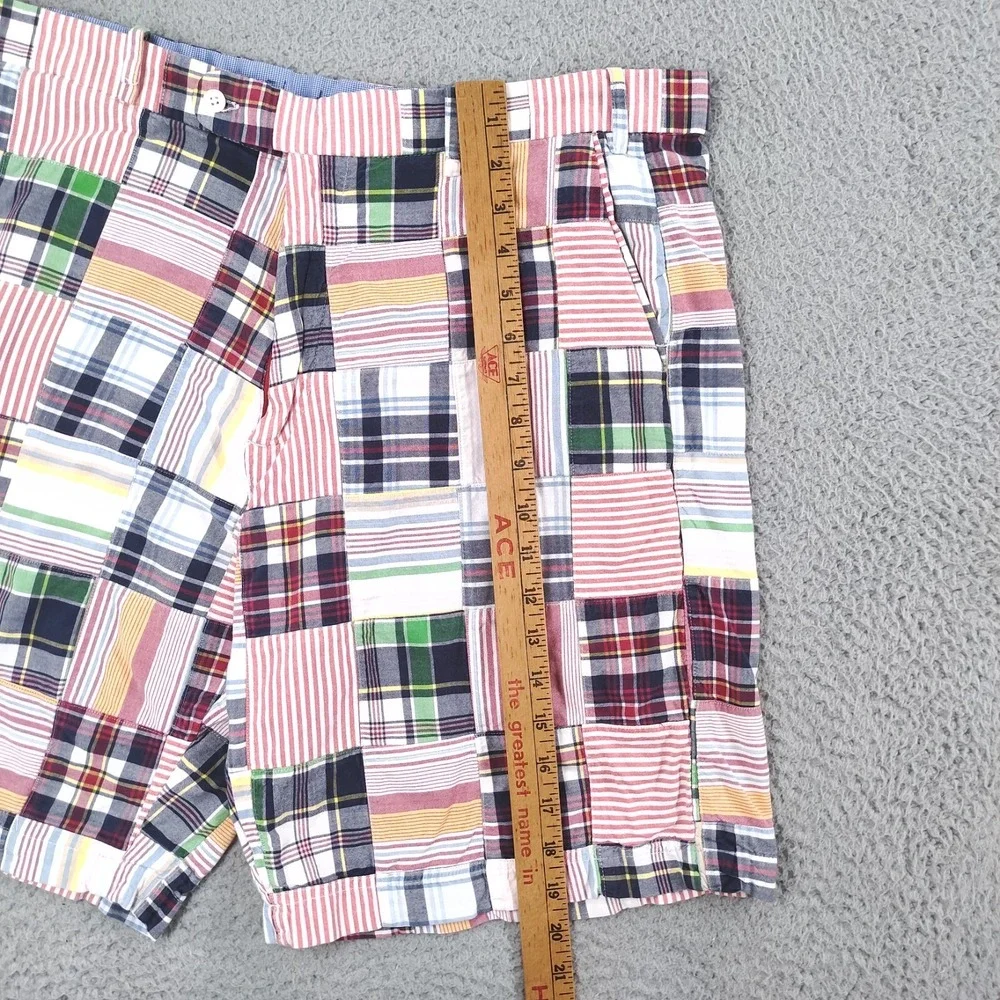 Peter Millar Shorts Mens 36 Madras Plaid Striped Patchwork Slash Pockets Chino